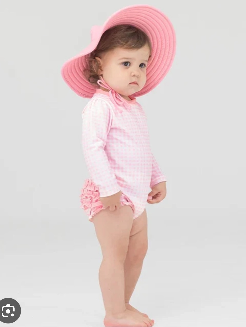 Ruffle Butts Pink Gingham Long-Sleeve Baby Rash Guard